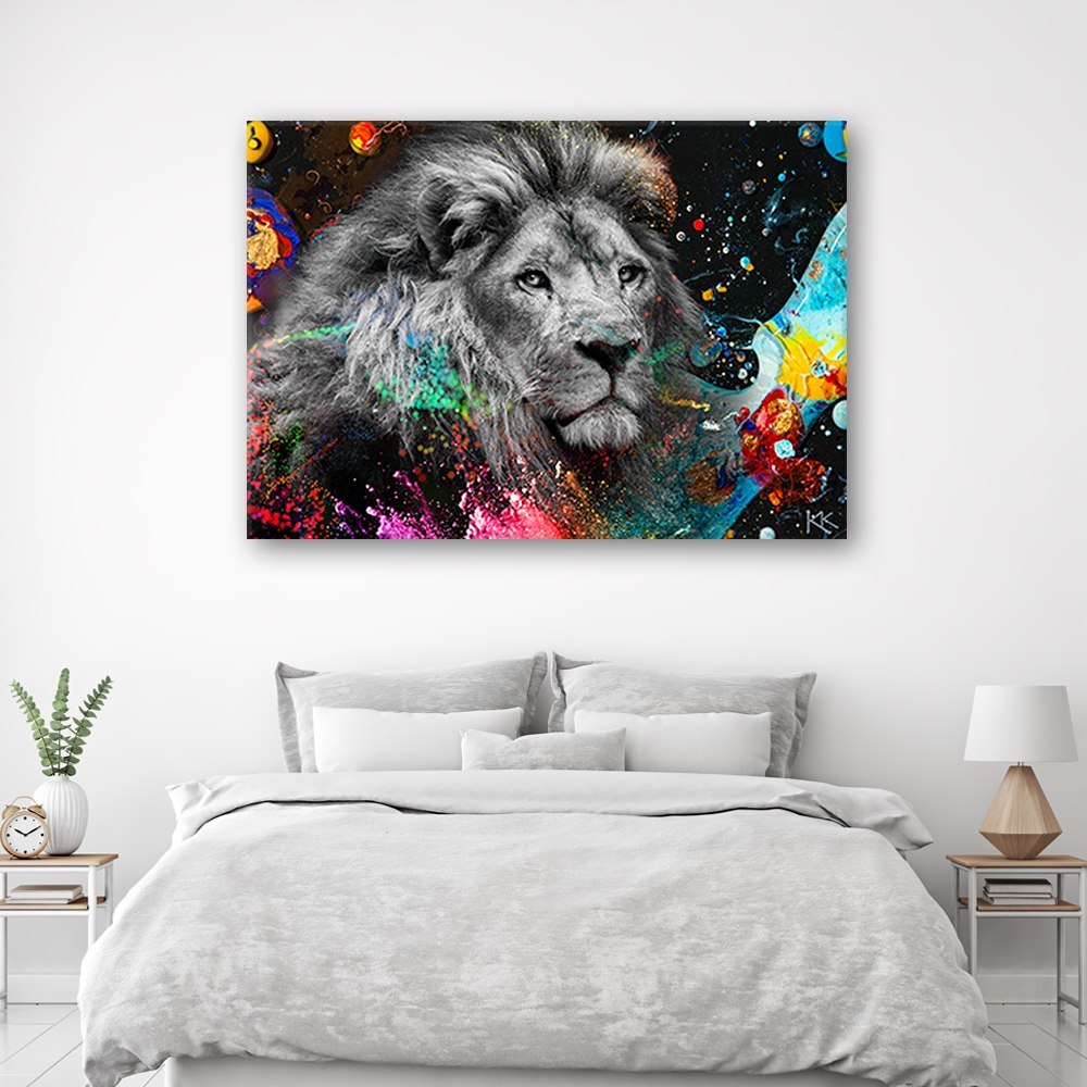 Emaga Obraz na płótnie, Lew na kolorowym tle - 100x70